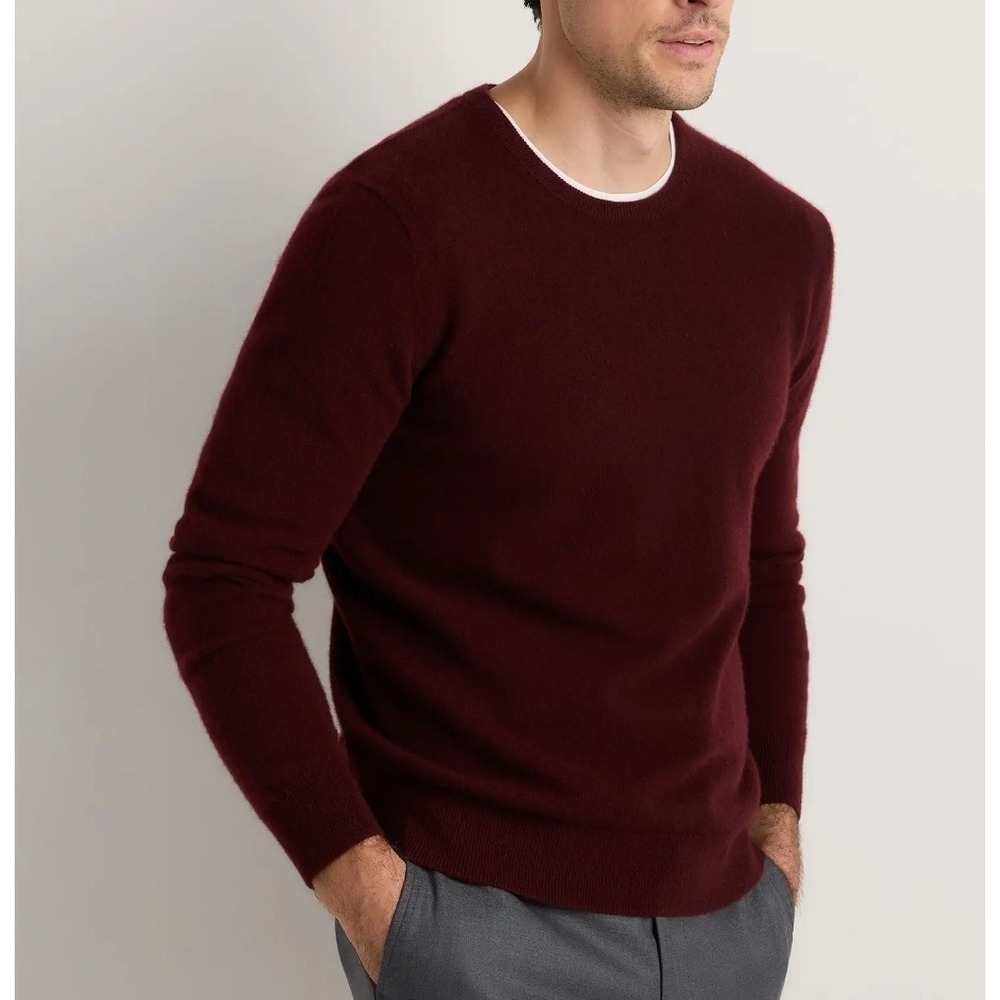 Quince Mens XS NWT Mongolian Cashmere Crewneck Sweater Burgundy Quiet Lux Fitted